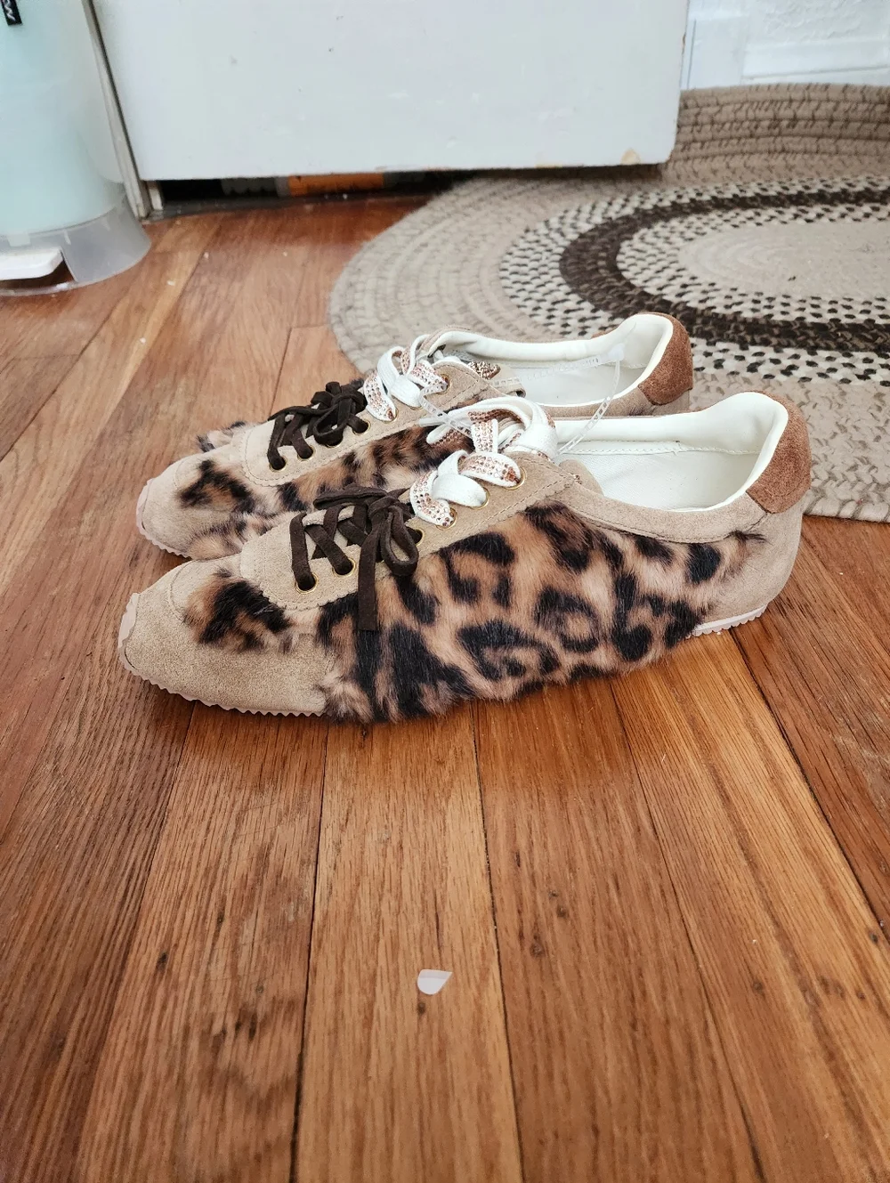 Kurt Geiger Leopard Print Faux Fur Lace-Up Sneakers - Tan